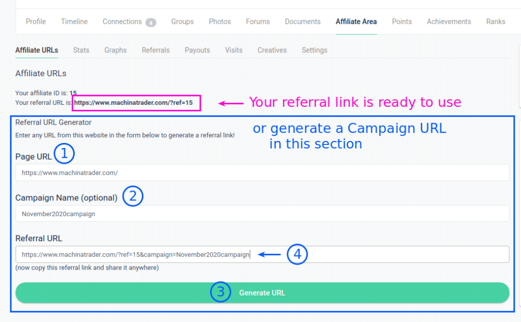 Affiliate link and campaign URLs