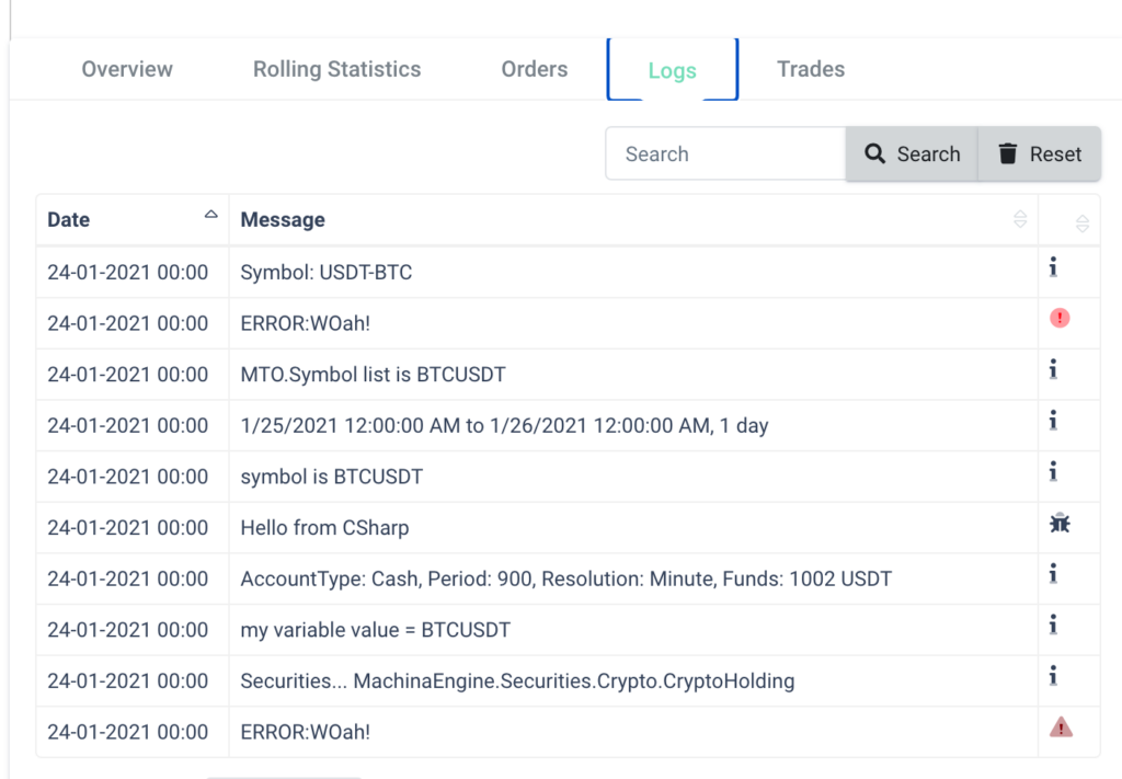 backtest logging